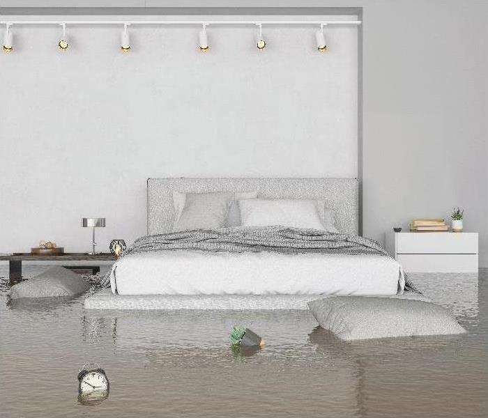 Flooded house with floating furniture