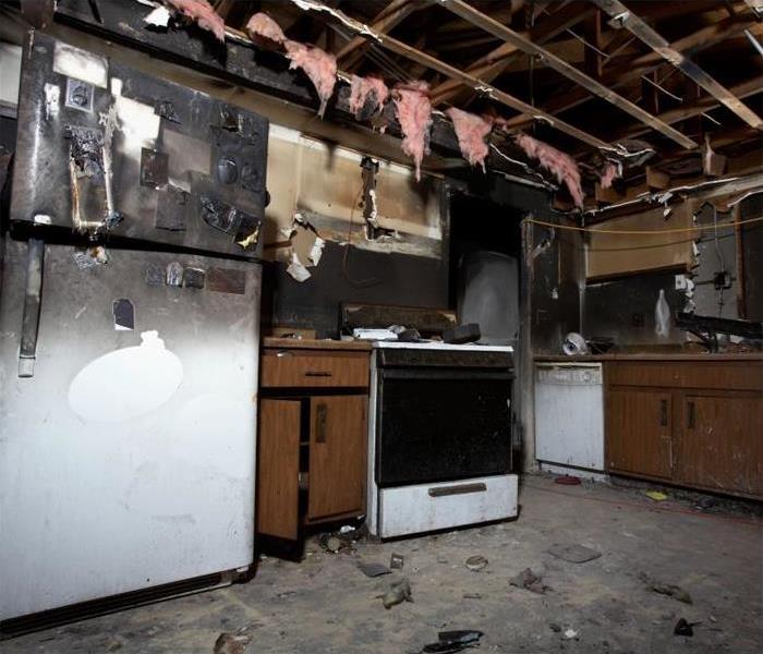 Fire and smoke damage in a kitchen